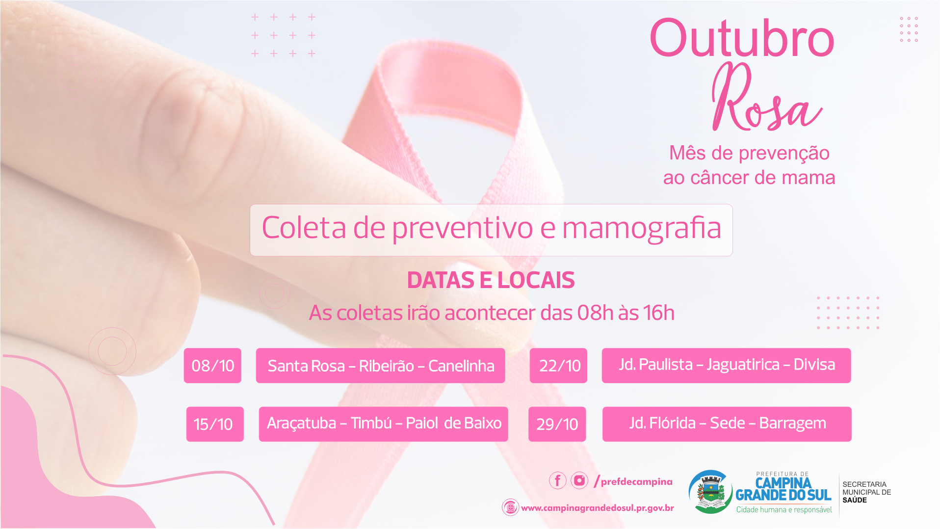Campanha Outubro Rosa começa com coleta de Preventivo e Exames de Mamografia em 12 unidades de Campina